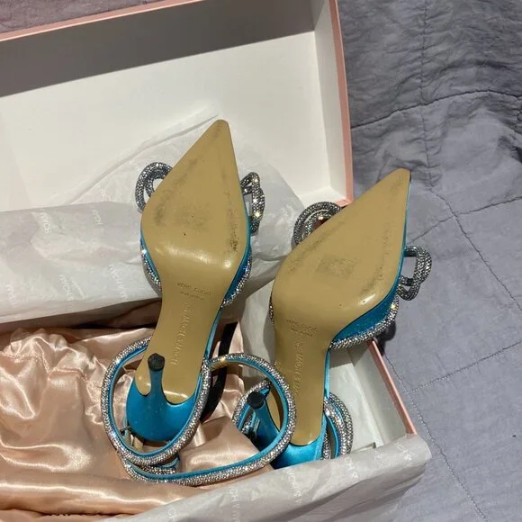 MACH & MACH Double Bow Satin Pumps - Ocean Blue - Picture 7 of 8